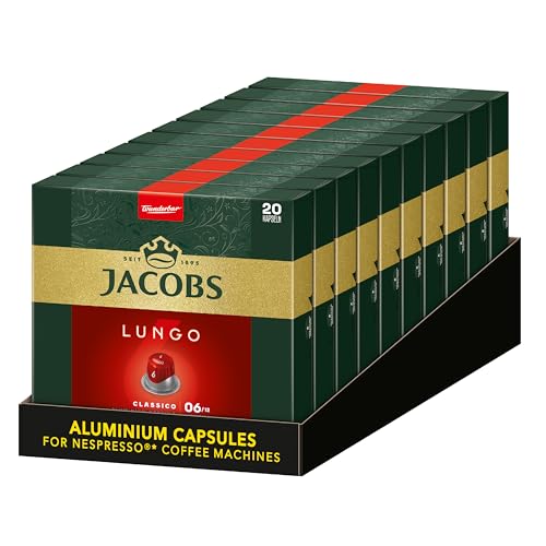 Jacobs Kaffeekapseln Lungo Classico, Intensität 6 von 12, 20 Nespresso®* kompatible Kapseln, 10 x 20 Getränke